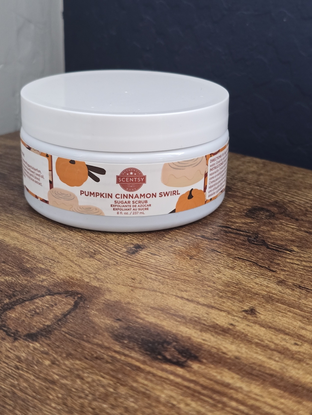 Scentsy Pumpkin Cinnamon Swirl Sugar Scrub - White Jar with Orange Accents